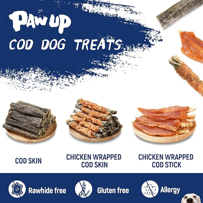 Dog Treats, Cod Skins Dog Treat with Taurine, One-Ingredient Grain-Free Chew Fish Skin Rolls Rich in Omega3, 8 oz