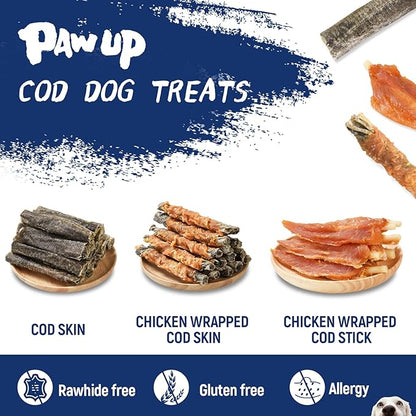 Dog Treats, Cod Skins Dog Treat with Taurine, One-Ingredient Grain-Free Chew Fish Skin Rolls Rich in Omega3, 8 oz