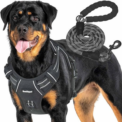 Heavy Duty Tactical Dog Harness for Large Dogs, No Pull Adjustable Pet Harness Reflective Service Training Easy Control Pet Vest Military K9 Working Dog Harnesses-X- Large, Black