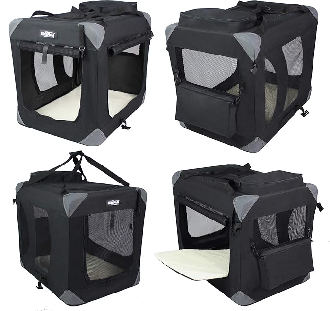 EliteField 3-Door Folding Soft Dog Crate with Carrying Bag and Fleece Bed (2 Year Warranty), Indoor & Outdoor Pet Home (42" L x 28" W x 32" H, Black)