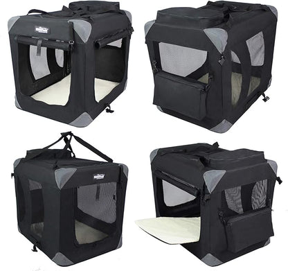 EliteField 3-Door Folding Soft Dog Crate with Carrying Bag and Fleece Bed (2 Year Warranty), Indoor & Outdoor Pet Home (42" L x 28" W x 32" H, Black)