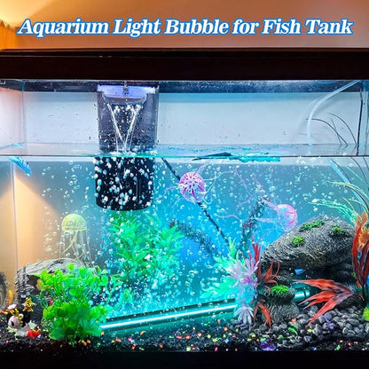 Bubble Fish Tank Light：Ip68 Waterproof Fish Aquarium Lights with Oxygen Boost for 12-17 inch Saltwater Freshwater Tanks -Submersible Led Lights with Remote for Aquatic Pet Plants Lovers
