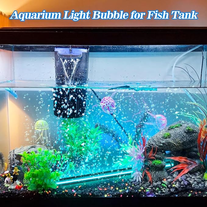 Submersible Bubble Aquarium Light：Multicolor RGB Fish Tank Light with Remote Timer & Adjustable Brightness for Pet Plants Grow - Waterproof Submersible Led Lights for 5-10In Saltwater Tanks