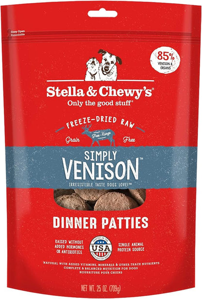 Stella & Chewy's Freeze Dried Raw Dinner Patties  Grain Free Dog Food, Protein Rich Simply Venison Recipe  25 oz Bag