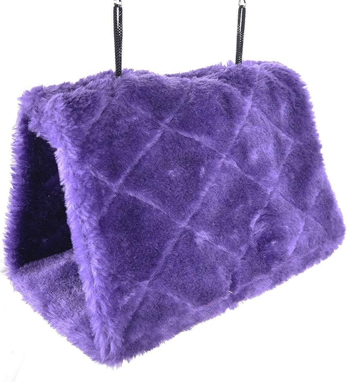 Winter Warm Bird Nest House Shed Hut Hanging Hammock Finch Cage Plush Fluffy Birds Hut Hideaway for Hamster Parrot Macaw Budgies Eclectus Parakeet Cockatiels Cockatoo Lovebird (M, Purple)