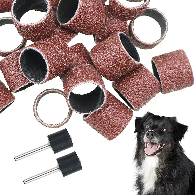 26 Pack Nail Grinder for Dogs Replacement Kit Sanding Drum Set Grit Sand Bands Shank Rotary Tool Kit Pet Nail Smoother Dog Claw Care (80#/120#)