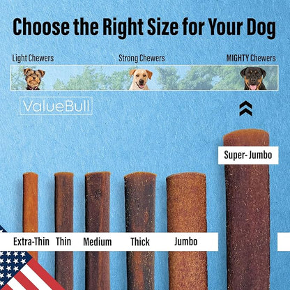 ValueBull USA Collagen Sticks for Dogs, 6 Inch Super Jumbo Chews, Natural Long-Lasting Dog Treats, 100 Count Bulk Pack - Promotes Joint, Skin & Coat Health with Glucosamine and Chondroitin