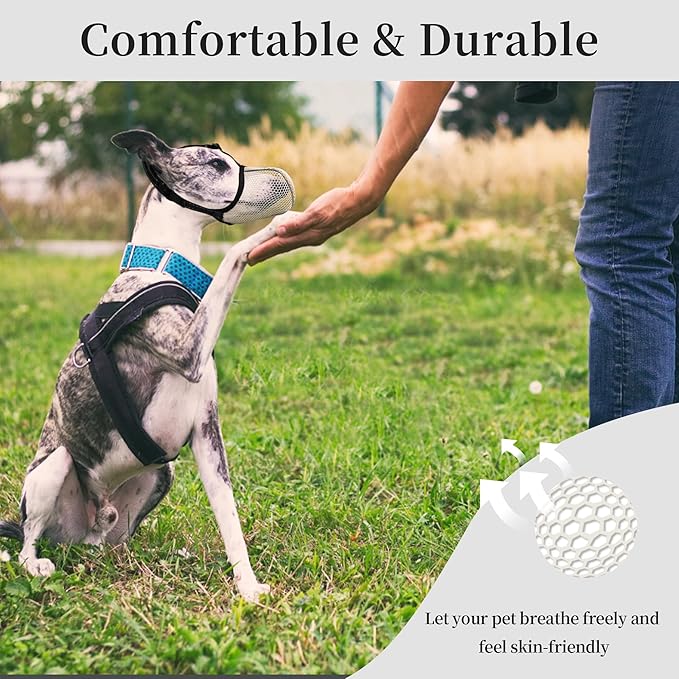 Dog Muzzle, Breathable Soft Muzzle for Large Dogs to Anti & Prevent Barking Biting Chewing, Reflective & Adjustable Basket Muzzle with Air Mesh for Doberman Beige XL