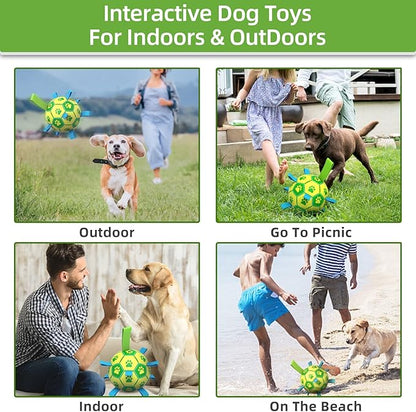 QDAN Dog Toys Soccer Ball, Interactive Dog Toys for Tug of War, Dog Tug Toy, Dog Water Toy, Durable Dog Balls for Small & Medium Dogs-Green&Yellow(6 inch)