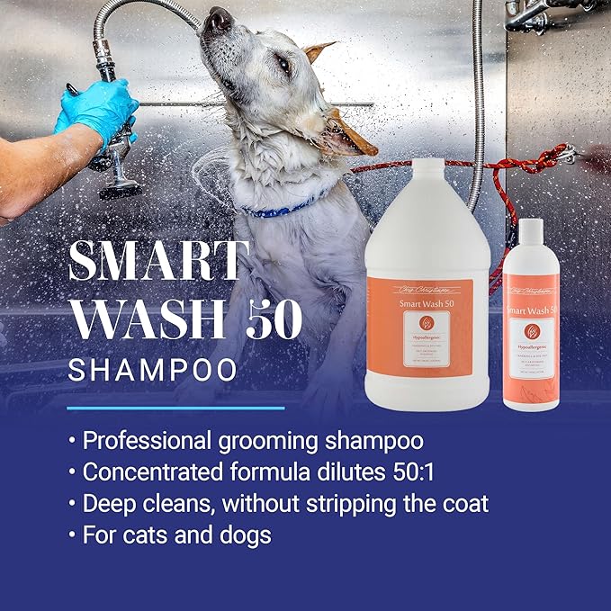 Chris Christensen Smartwash50 Hypoallergenic Ultra Concentrated Dog Shampoo, Makes Up to 50 Bottles, Groom Like a Professional, Delightfully Fragranced, Suitable for All Coats, Made in USA, 16 Oz