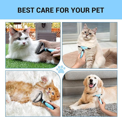 MIU COLOR Dog Brush Kit 2PCS, Deshedding Dog Brush & 2 Sided Undercoat Rake for Dogs & Cats, Long Medium Hair Deshedding Tool, Effective Dog Brush Set Removing Knots, Mats, Tangles, Extra Wide