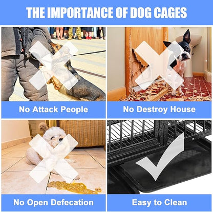 43/29/37 Inch Dog Crate, Heavy Duty Metal Dog Kennel, Indestructible Dog Crate, Escape Proof Dog Cage with Lockable Wheels,Indoor for Large Breed, Double Door Big Dog Cage with Removable Tray