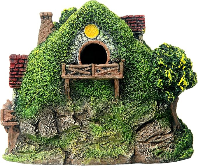 RVQIGYP[Magic Underwater Cabin Fish Tank Landscaping Hobbit House Decoration | Handmade Resin Material Waterproof and Anti-Fading | Fairy Tale Style Aquarium Landscaping Give Away Water Plants