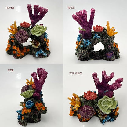 Charming Resin Coral Reef Ornament - Realistic Aquarium Decor Gift for Fish & Shrimp Hideaway, Suitable for Freshwater & Saltwater Tanks (6.1 x 4.1 x 6.1 inches)