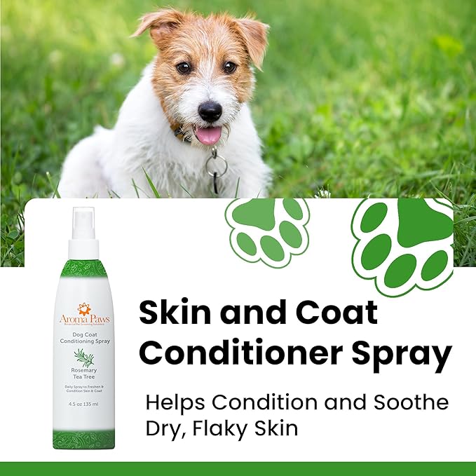 Scented Dog Coat Spray  Cleansing, Conditioning, Moisturizing  Toxin Free, Healthy Ingredients  Aromatic Grooming Puppy Spray  Loosens Knots, Tangles  4.5 Oz., Rosemary Tea Tree