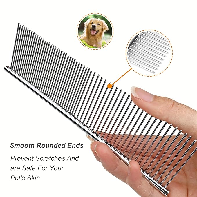 3 Pack Metal Comb For Dogs,Cat Grooming Comb,Dog Combs,Doodle Comb,Shedding Comb,For Professional Grooming Tool For Long And Short Haired Dog,Cat And Other Pets. (Large Medium Small), Metallic