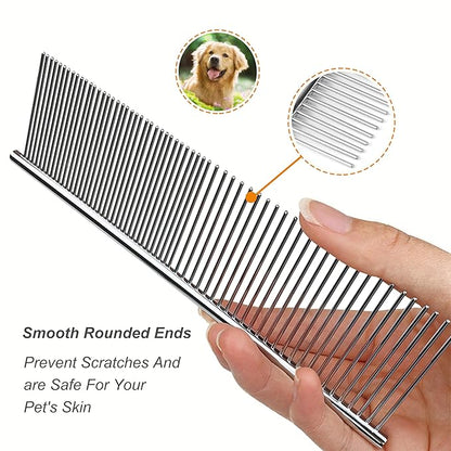 3 Pack Metal Comb For Dogs,Cat Grooming Comb,Dog Combs,Doodle Comb,Shedding Comb,For Professional Grooming Tool For Long And Short Haired Dog,Cat And Other Pets. (Large Medium Small), Metallic
