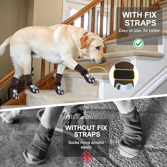 BEAUTYZOO Dog Socks, Non Slip Dog Socks to Prevent Licking Paws -Dog Shoes for Hot/Cold Pavement, Dog Boots & Paw Protectors, Dog Booties for Hardwood Floors, Small Medium Large Senior Dogs
