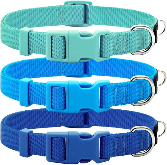 azuza 3 Pack Dog Collars Comfortable and Adjustable Nylon Dog Collars for for Small Dogs, S (11-16inch)ï¼_reen, Blue and Royal Blue