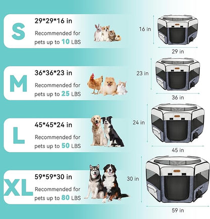 Dog Playpen, Portable Pet Play Pen Foldable Carrying Case, Puppy Pens Outsid for Small Cat Indoor/Outdoor, Removable Mesh Shade Cover