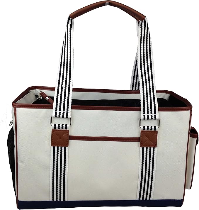 Pet Life Yacht Polo Fashion Pet Carrier Purse - Dog Carrier with Built-in Leash Securer and Above-top Dual-Zipper