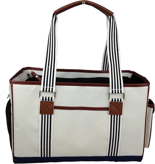 Pet Life Yacht Polo Fashion Pet Carrier Purse - Dog Carrier with Built-in Leash Securer and Above-top Dual-Zipper