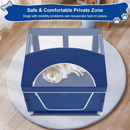 42x42x26 Inches Blue Puppy Playpen with Top Cover, Dog Playpen for Small Dogs, Sturdy Safety Dog Pen with Thickened Fabric, High-Strength Mesh