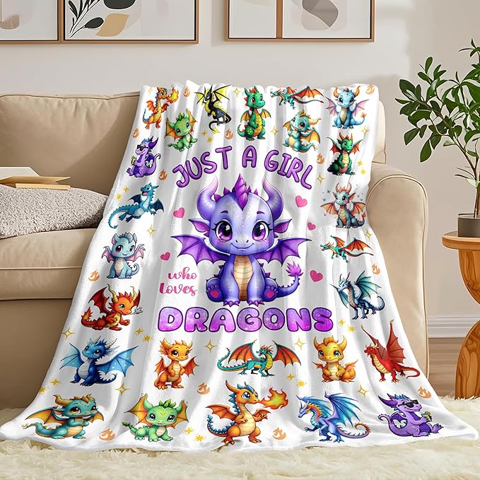 Dragon Blanket Gifts Soft Flannel Dragons Throw Blanket Merch Stuff for Dragon Lovers Kids Adults 60"X 50"