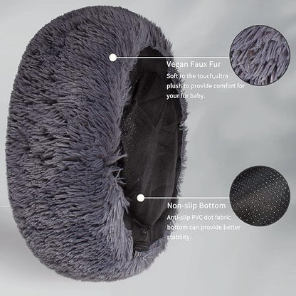 Puppy Bed for Calming Dog 23 Inches Dark Gray Anti-Anxiety Donut Dog Bed for Small Medium Dogs Washable Fuzzy Dog Bed Fits up to 15 lbs Pets Beds for Small Dog