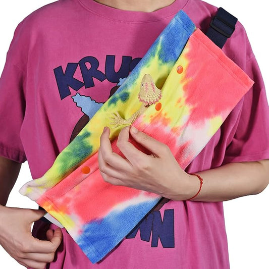 LIKZINWA Small Animal Sling Carrier,Bearded Dragon Carrier Lizard Carrier and Reptile Carrier with Adjustable Strap (Yellow-red)