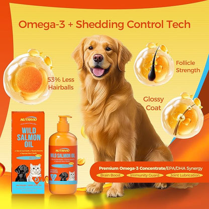 Wild Alaska Salmon Oil for Dogs & Cats Fish Oil Omega 3 Supplements with EPA & DHA for Skin & Coat, Immune, Brain, Joint and Heart Health, Dog & Cat Fish Oil Supplements 236mlï¼8fl ozï¼