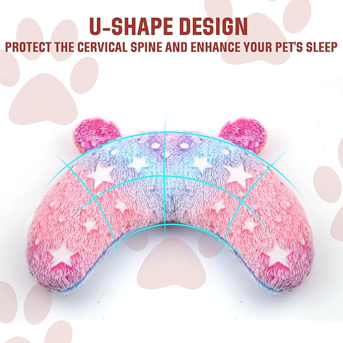 Dog Pillows for Small Dogs and Cats, Anxiety Relief Pillows for Dogs and Cats, U-Shape Pillow for Improving Pet Sleeping, Half-Count Soft Cat Pillow, Machine Washable (Pink)