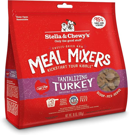 Stella & Chewy's Freeze Dried Raw Tantalizing Turkey Meal Mixer  Dog Food Topper for Small & Large Breeds  Grain Free, Protein Rich Recipe  18 oz Bag