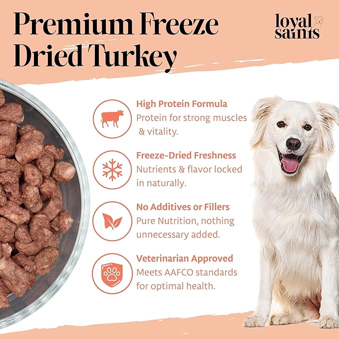 Freeze Dried Raw Dog Food - Premium Turkey and Salmon Flavor with High Protein and Grain Free Dog Food for All Breeds and Picky Eaters - Versatile as Meal Topper, Snack, and Treats, 5 Oz