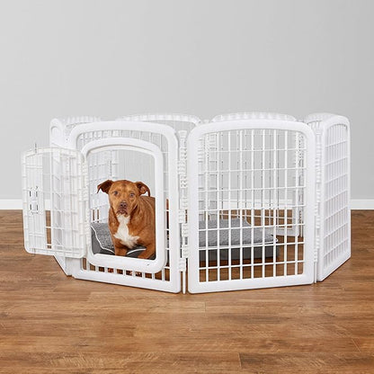 Amazon Basics 8-Panel Octagonal Plastic Pet Pen Fence Enclosure With Gate, 59 x 58 x 28 Inches, White