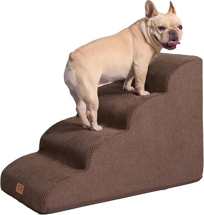 EHEYCIGA Curved Dog Stairs Ramp for High Beds 19.7" H, 4-Step Dog Steps for Small Dogs and Cats, Pet Stairs for High Bed Climbing, Non-Slip Balanced Pet Step Indoor, Brown
