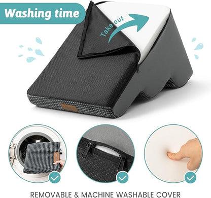 Dog Stairs for Small Dogs 19.7" H, Pet Step with Leakproof Cover, High Density Foam Cat Ramp for Bed, Couch or Sofa, Lightweight, Durable, Comfort, 15.7x28.3x19.7 inch, 4 Tiers, Dark Grey