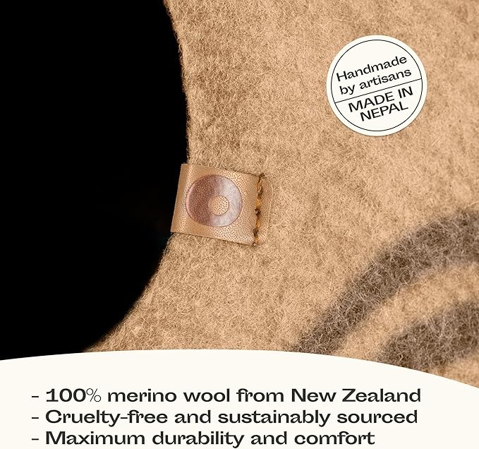 MEOWFIA Cat Cave – Premium Felt Cat Bed for Indoor Cats, Handmade 100% Merino Wool (Beige, Medium)