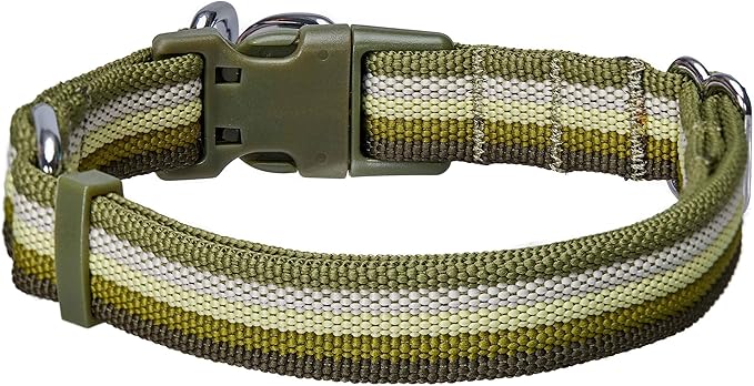 Blueberry Pet 3M Reflective Dog Collars | Adjustable Dog Collar w/Multi-Colored Stripe - Olive | Nylon Pet Collars for Dogs & Refflective Dog Collar for Small Dogs
