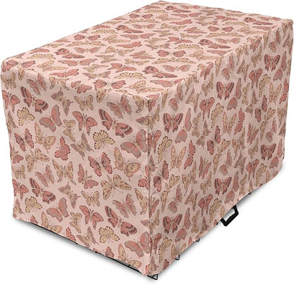 Ambesonne Butterfly Dog Crate Cover, Summer Time Ornamental Flying Creatures in Rose Tones, Easy to Use Pet Kennel Cover for Small Dogs Puppies Kittens, 22 Inch, Blush Coral