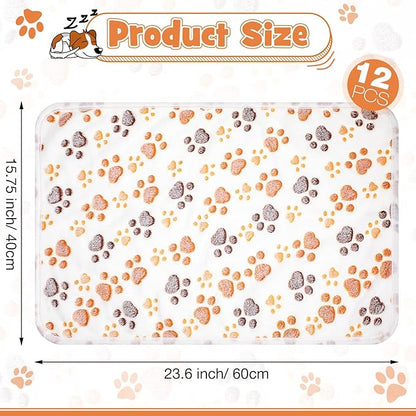 Tegeme 12 Pieces Pet Blanket Soft Fleece Dog Fluffy Doggie Warm Felt Throw Spring Cute Paw Print Puppy Kitten Sleep Mat Bed Covers for Cat(23 x 16 Inch,White)