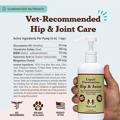 Natural Dog Company Liquid Glucosamine for Dogs, Hip & Joint Oil, Extra Strength Cartilage, Joint Supplement for Dogs, Helps Mobility, Eases Occasional Stiffness, Glucosamine Chondroitin, 32 oz.
