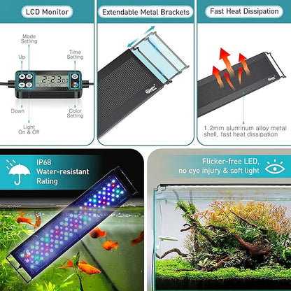hygger Auto On Off LED Aquarium Light, Full Spectrum Fish Tank Light with LCD Monitor, 24/7 Lighting Cycle, 7 Colors, Adjustable Timer, IP68 Waterproof, 3 Modes for 36"-42" Freshwater Planted Tank