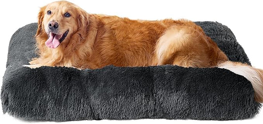 EHEYCIGA Fluffy Dog Crate Bed for Extra Large Dogs, Plush Faux Fur Dog Crate Pad, Calming Anti Anxiety XL Dog Bed for Crate, Washable Soft Warm Dog Crate Mat with Non-Slip Bottom, Dark Grey