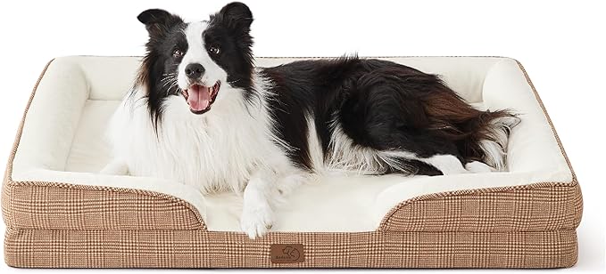 Bedsure Orthopedic Dog Beds Large Sized Dog - Washable Large Dog Cat Bed Waterproof, Comfort Dogs Couch Sofa with Washable Removable Cover, Pet Bed with Nonskid Bottom, Plaid-Brown, 35"