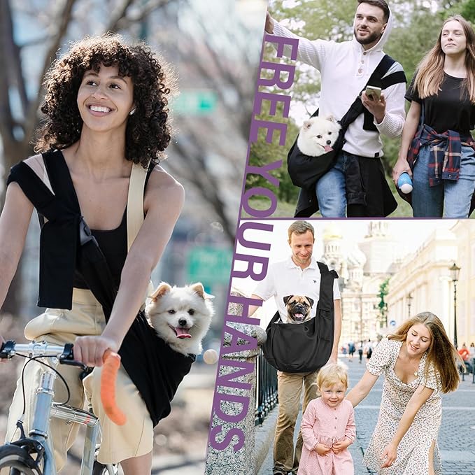 City & Cuddle Dog Carrier Sling for Small Dogs, Puppy Sling Carrier for 3-15 lbs Dog Cat with Zipper & Adjustable Strap Reduce Pain, Pet Sling Purse with Safety Harness Travel Pouch Carry Bag Black