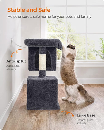 Feandrea Cat Tree, 29.1-Inch Cat Tower, M, Cat Condo for Medium Cats up to 11 lb, Large Cat Perch, 2 Cat Caves, Scratching Post, Smoky Gray UPCT612G01