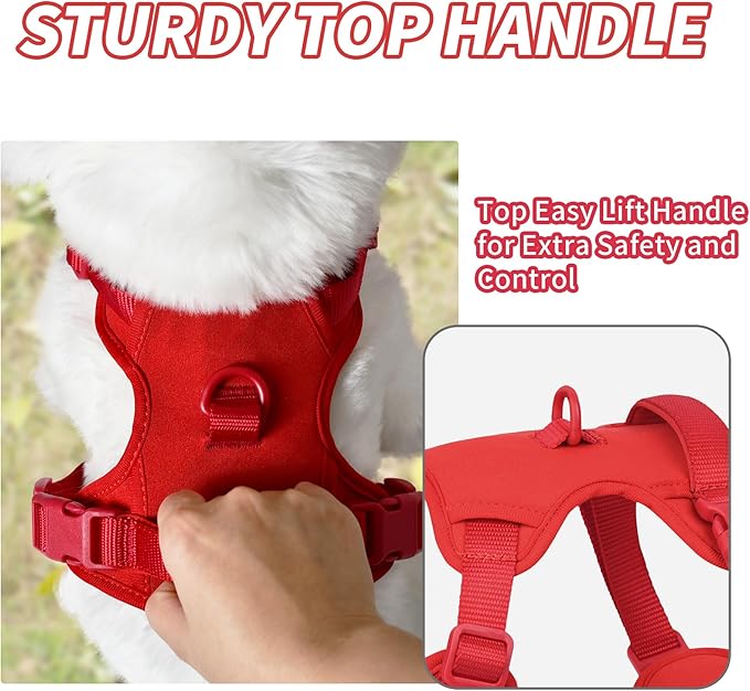 AIITLE Easy Walk Dog Harness, No Pull Pet Harness with 4-Point Adjustable Design, Easy Control Handle for Walking Running Training, Escape Proof Vest Harness for Small and Medium Dogs Red S