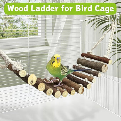 BNOSDM Wooden Bird Rope Ladders 2 Pcs Birds Ladder Bridge Toy Parrot Cage Ladder Parakeet Swing Suit for Budgie, Lovebird, Conure, Cockatoo, Finch