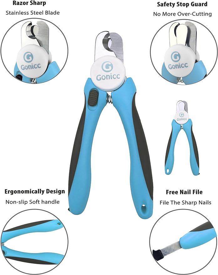 gonicc Professional Small Dog and Cat Nail Clippers Sharp Stainless Steel Pet Nail Trimmers(with Free Nail File in Handle), for Rabbit, Small Animal, with Safety Guard to Avoid Overcutting